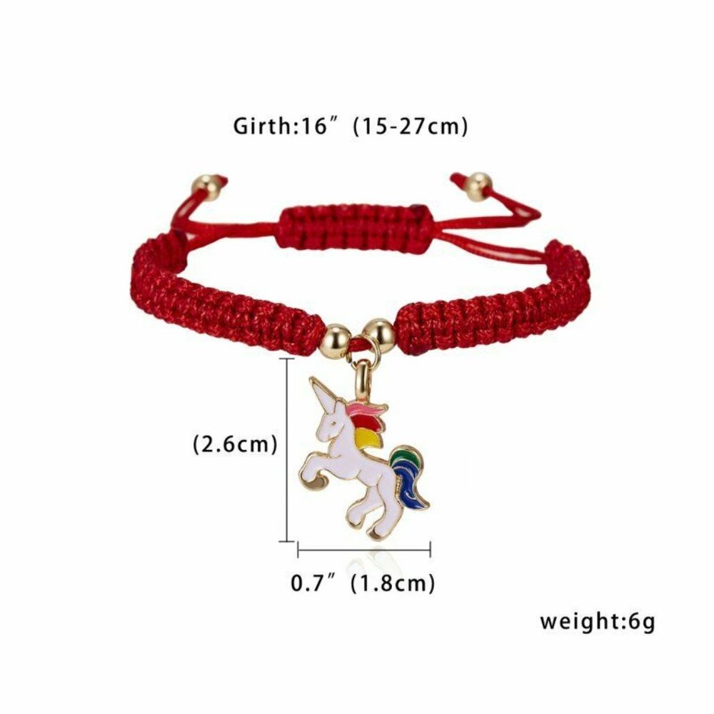 Rainbow Unicorn Gold Charm Red Rope Bracelet Party Gift - Picture 3 of 5